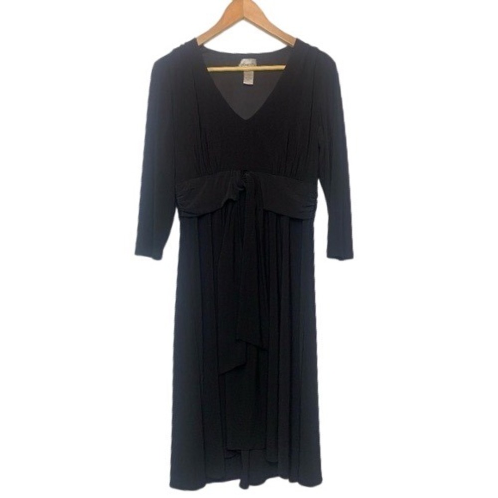 Chico's Black Stretch Dress V-Neck Peplum Tie-At-Waist 3/4 Sleeve Sz Medium (1)